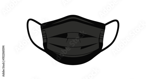 Black face mask illustration with elastic ear loops and a contoured design