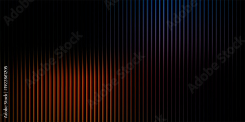 Illustration of abstract ribbed glass texture with warm orange and cool blue gradient light effect