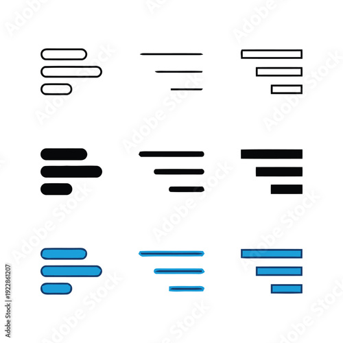 Text alignment icons set for document formatting