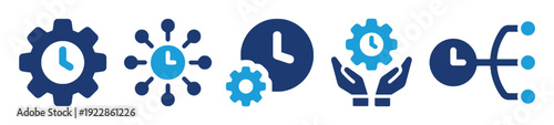 Time and management icons with gears, clocks and hands