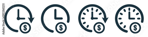Time and money icons with currency symbol
