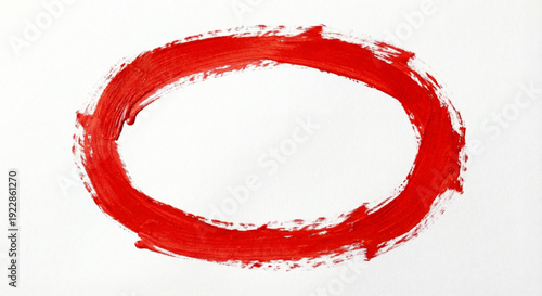 Hand-painted vibrant red oval brushstroke on a clean white background, serving as a dynamic element for emphasis or highlighting a specific area