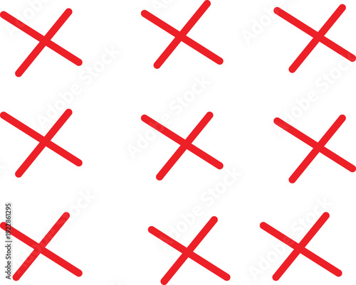 A 3x3 grid of red x marks on a white background with no additional features or text present