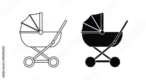 Two stroller icons outline and filled side by side