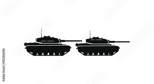 Two black silhouettes of military tanks against a white background
