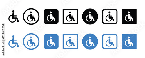 Wheelchair accessibility symbol, disabled person sign in black and blue