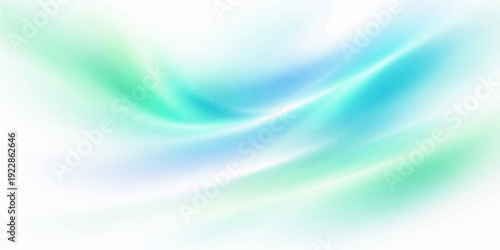 A bright abstract blue and green background features smooth flowing waves and soft light patterns in a vibrant vector illustration design with a motion blur texture