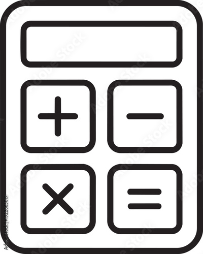 Simple outline vector icon of a digital calculator device for financial accounting and tax calculation tasks