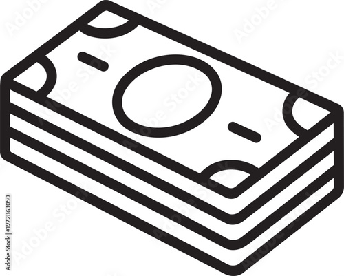 Vector outline graphic showing a stack of paper dollar banknotes representing corporate tax payment or refund