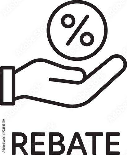 Minimalist line drawing of a human hand holding a percentage sign representing a business financial tax rebate