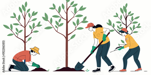 Team planting young trees in a community reforestation project