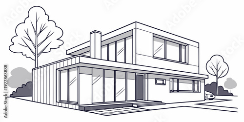 Modern minimalist house with large windows and clean architectural lines