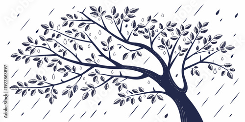 Silhouette of a majestic tree with sprawling branches against a plain background