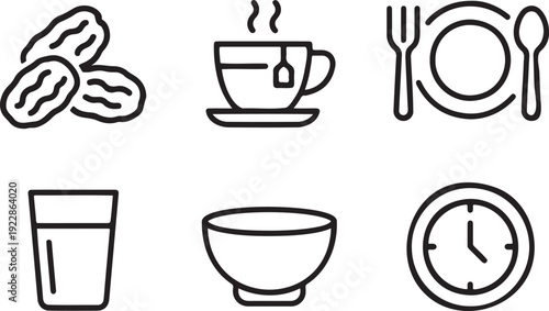 Food and dining meal time icons vector illustration set