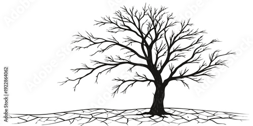 A solitary tree standing in a barren landscape under a minimalist sky