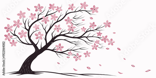 Elegant cherry blossom tree standing gracefully against a simple background