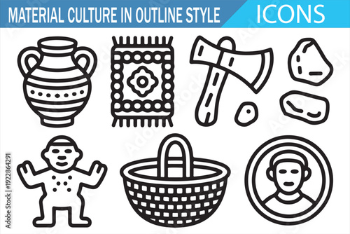 Material Culture Minimal Line Icon Set for Educational and Infographic Use
