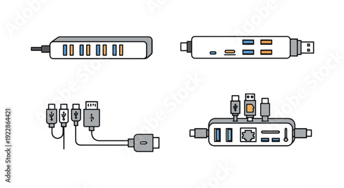 USB Hub Line art abstract dynamic color vector