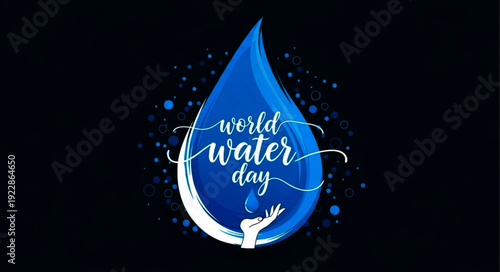 Celebrate World Water Day with a Symbol of Clean Water and Sustainability on a Dark Background