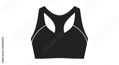 Black sports bra illustration with white trim isolated on a white background