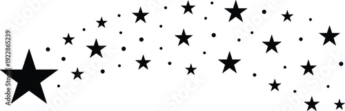 Shooting Stars Silhouette Illustration, Falling Star Trail with Sparkles Isolated on White Background, Black Night Sky Vector Graphic for Magic and Fantasy Design