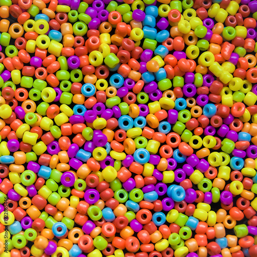 Colorful Plastic Pony Beads Background, Vibrant Rainbow Craft Texture, Bright Abstract Pattern for DIY Creativity, Kids Education and Playful Design