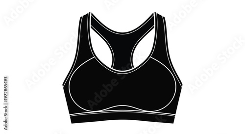 Black and white illustration of a women s sports bra front view