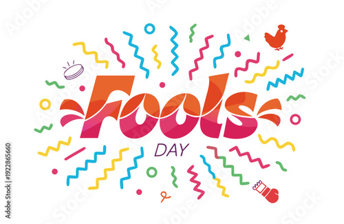 A colorful vector graphic illustration celebrating April Fools' Day with confetti and festive elements