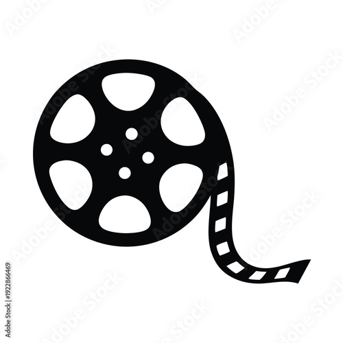 Black and white film reel icon conveying cinema and movie concepts