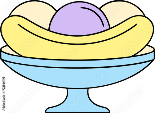 Colorful Cartoon Ice Cream in Bowl.