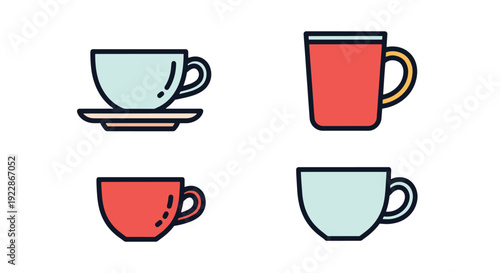 Wallpaper Mural Tea Cups Line art colorful design concept illustration Torontodigital.ca