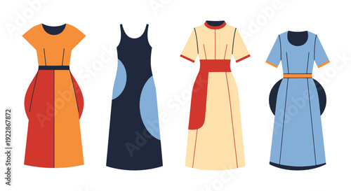 Tunic Dress Line art soft tone color vector
