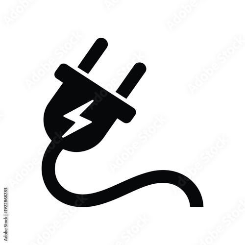 Electrical plug silhouette with lightning bolt sign representing power supply and energy connection for modern technology usage