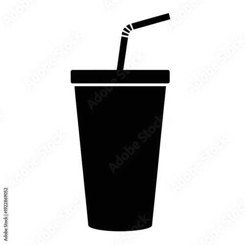 Black silhouette of disposable drink cup with lid and angled straw icon