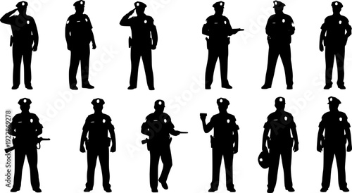 silhouettes of police officers, full figures. Isolated. vector illustration