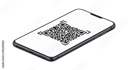 Smartphone Displaying Black and White QR Code for Mobile Payment or Information Access