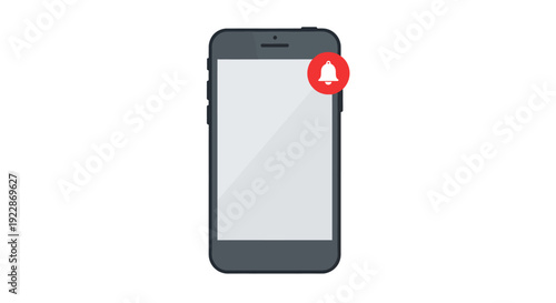 Smartphone with Red Notification Bell Icon Isolated on White Background for App Alerts