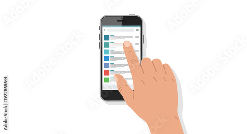 Hand Interacting with Smartphone Mail App Interface Scrolling Through Inbox on White Background