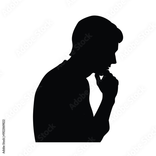 Thinking Pose Silhouette: Hand on Chin, Pondering Deeply