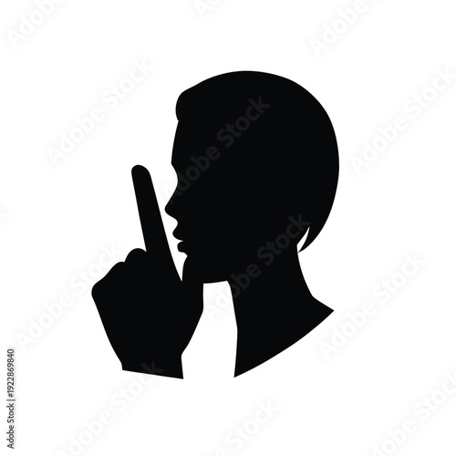 Shushing Silhouette: Keep Quiet, Secret, Hush Gesture on White