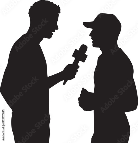 Man Interviewing Man with Microphone in Silhouette