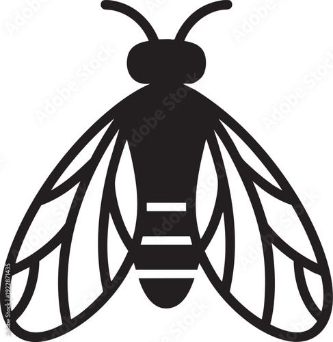 Black Bee Silhouette Isolated on White Background