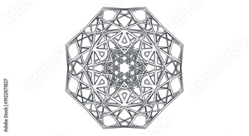 Intricate geometric mandala pattern with a complex tessellating design and symmetrical star-like form