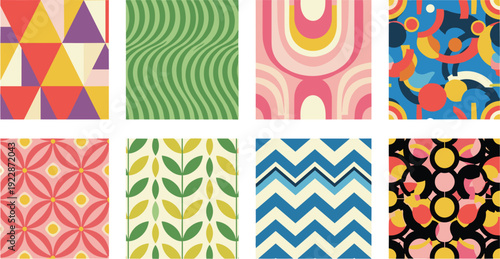 Colorful Geometric Seamless Pattern Collection Retro Abstract Backgrounds Vector