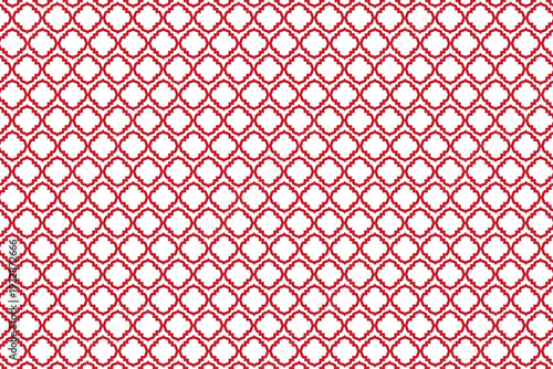 Red and white geometric seamless repeating pattern pattern with interlocking diamond shapes vector design on white background