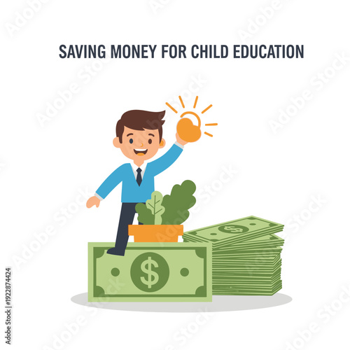 Man nurturing money plant symbolizing savings for a child s future