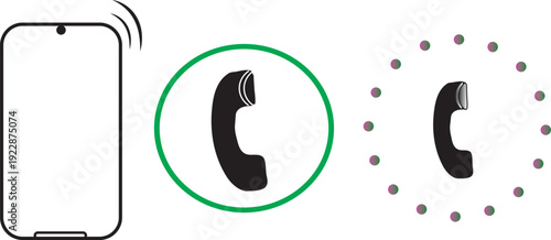 Set of communication icons featuring a smartphone silhouette and telephone handset symbols in green circles for contact and support design