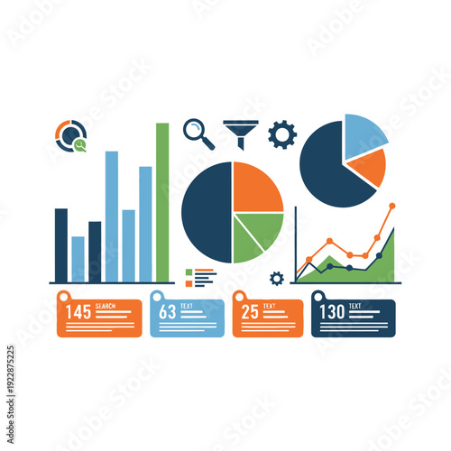 Data analysis infographic with charts graphs and statistical elements