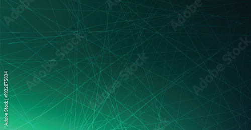 Abstract digital network background with teal green gradient intersecting lines for modern design