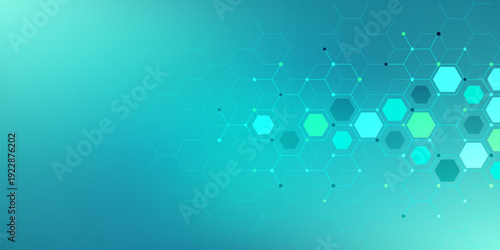 Genetic engineering and molecular structure, hexagon DNA network, science chemical and biotechnology concept, innovation technology, healthcare, and medicine design.